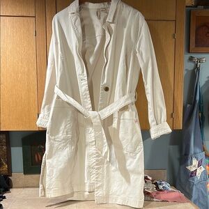 Women's knee Length Cotton Canvas Cream Jacket